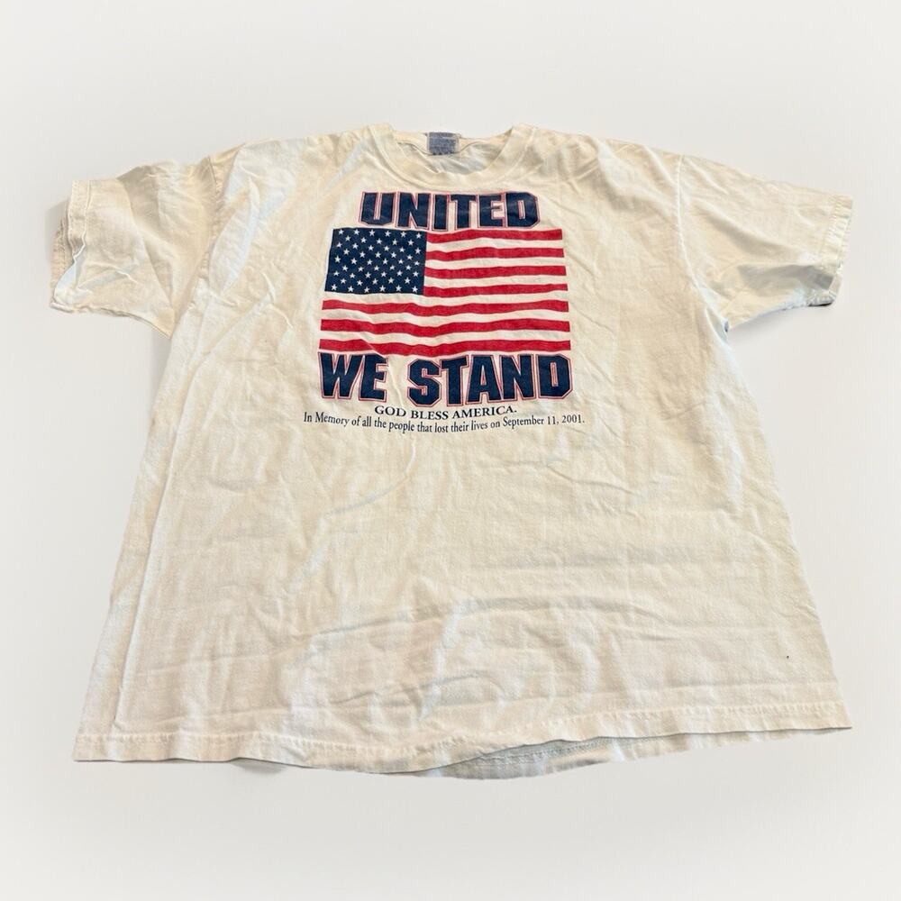 Vintage Hanes Mens White United We Stand 9/11 Short Sleeve Graphic T Shirt XL